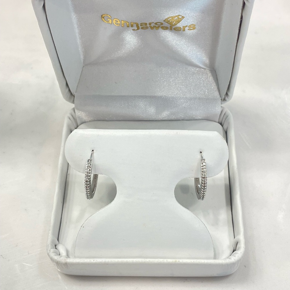 925 Sterling Silver Diamond Hoop Earrings